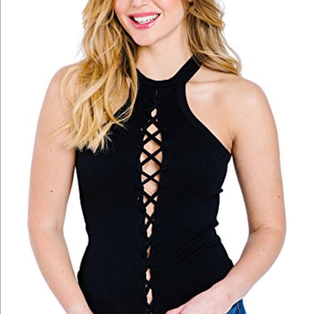 Seamless ribbed lace up top